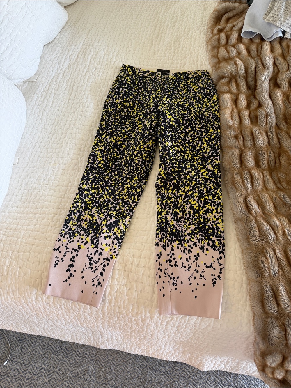 J. Crew Pink, Black and Yellow Printed Pull-On Pants